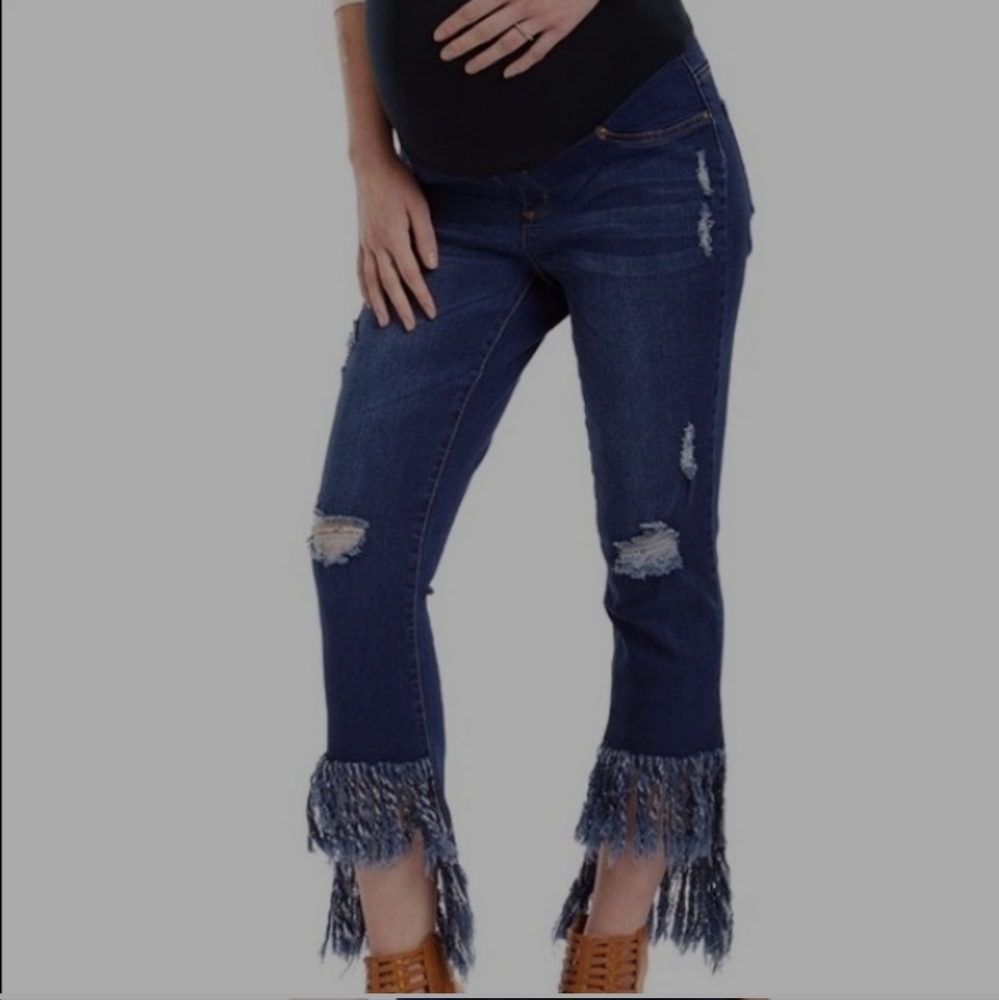 Mom & Co Maternity Destroyed Frayed Fringe Hem Jeans Women's Size L